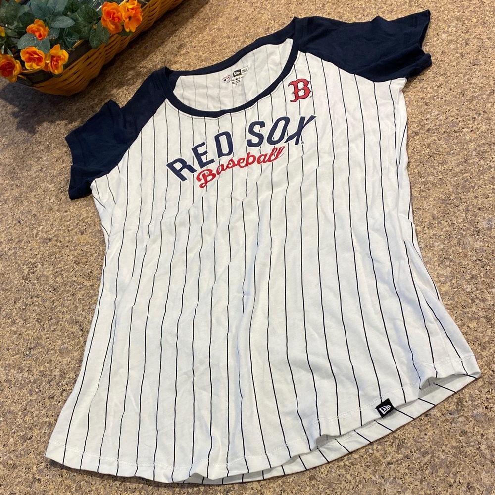 New Era Boston Red Sox Baseball Short Sleeve Shirt Medium Stripe